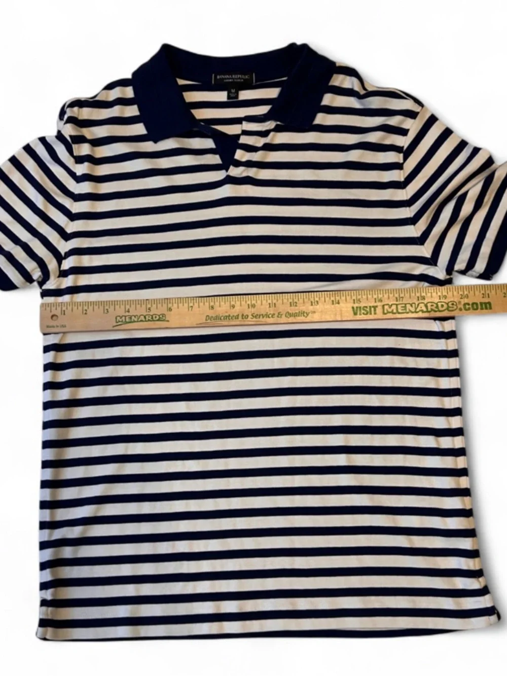 Banana Republic Striped Polo Shirt M, Luxury Touch in Navy & White Short Sleeve